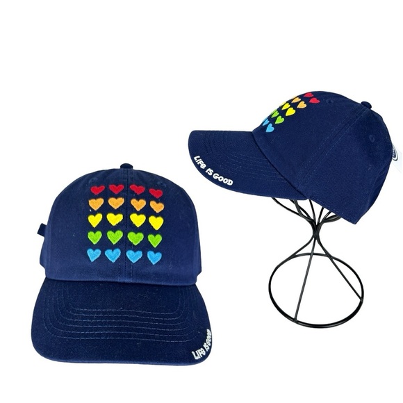 LIFE IS GOOD Unisex Classic Baseball Cap Pride Heart Stack 100% Cotton - Picture 1 of 11